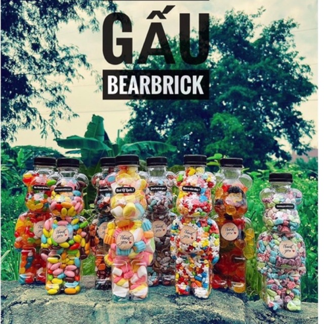 Kẹo chai gấu bearbrick - kẹo sỏi socola/ kẹo trái cây/ kẹo bông mềm