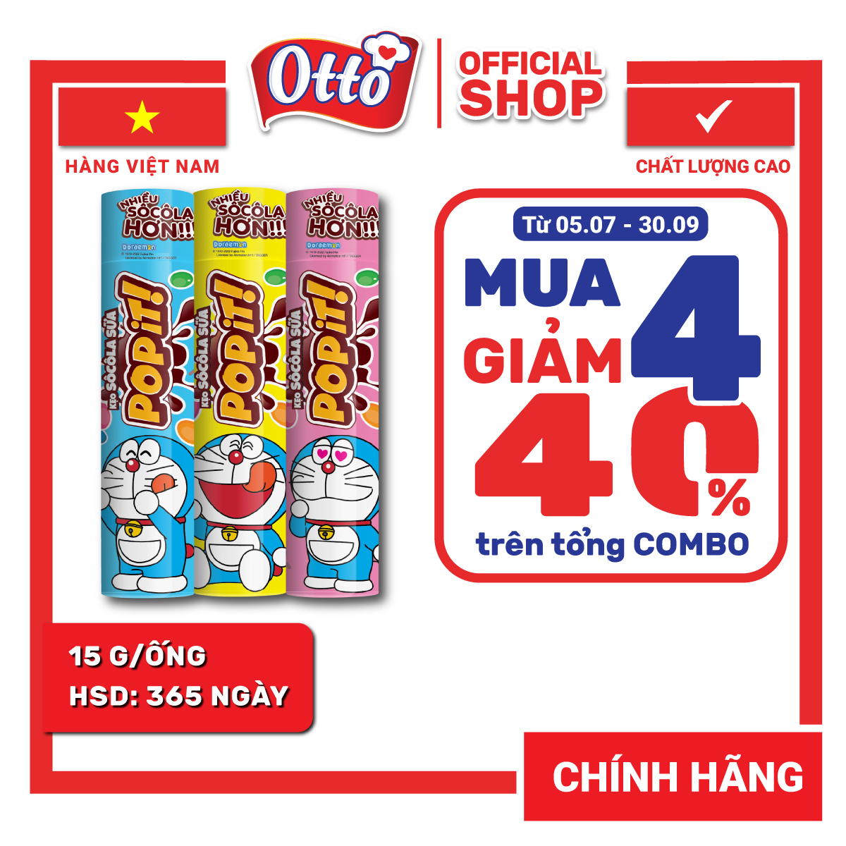 Combo 3 ống kẹo socola sữa popit doreamon ống 15g | socola | đồ ăn vặt