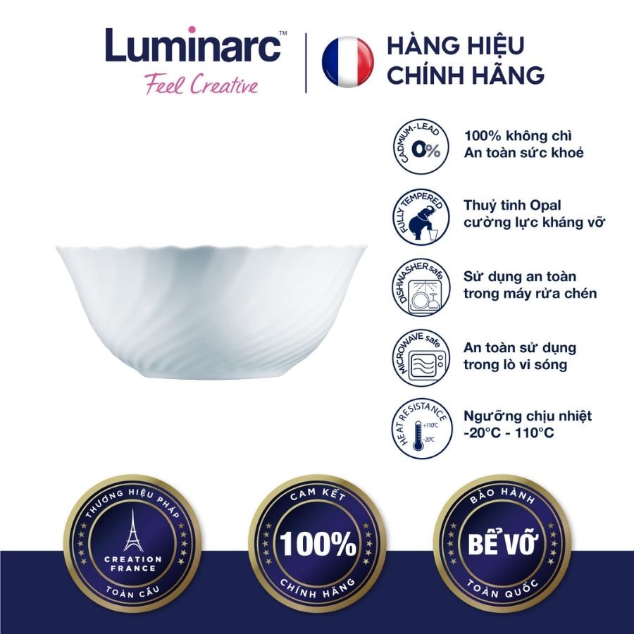 Bộ 6 tô thuỷ tinh luminarc trianon trắng 24cm- lutrn3655