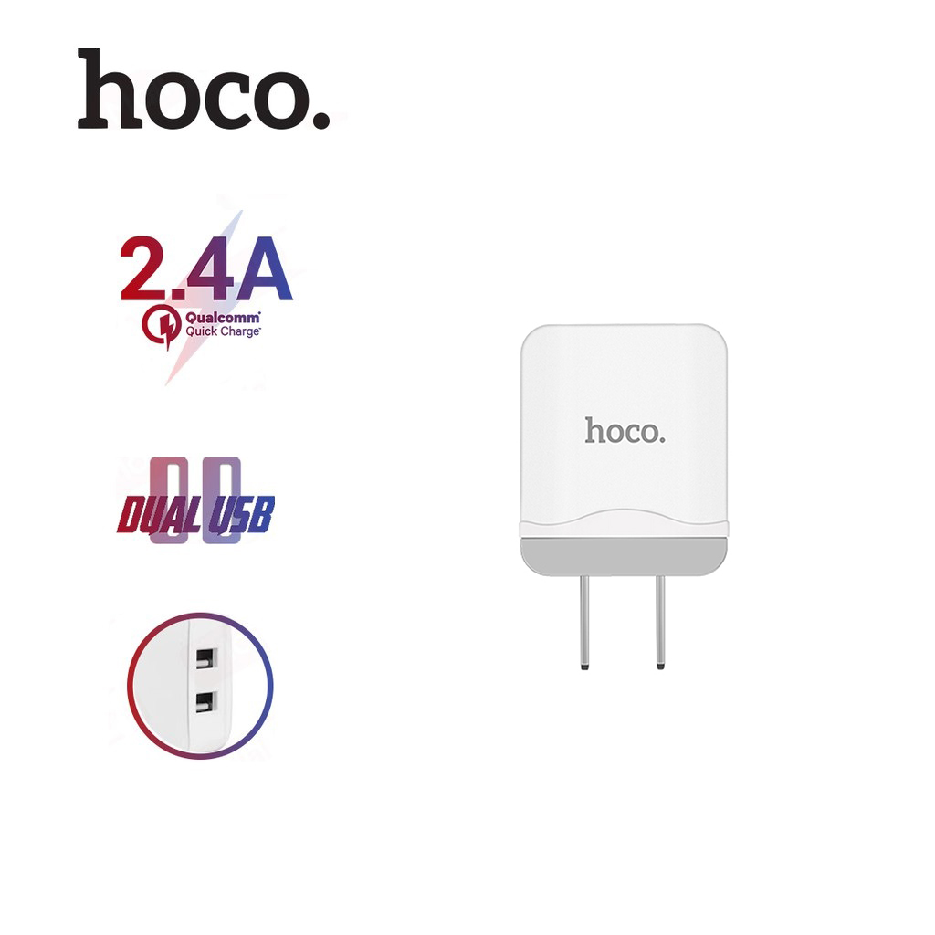 Củ sạc nhanh 2.4A Hoco C33 chất liệu PC chống cháy 2 cổng Usb sử dụng hai thiết bị cùng lúc