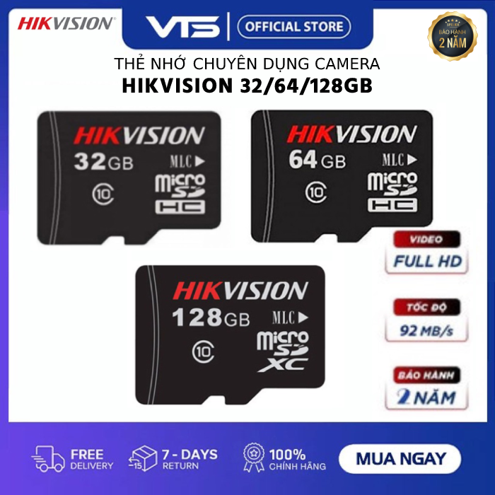 [FREESHIP] Thẻ nhớ Micro SD 32GB 64GB 128GB HIKVISION, Class 10,Tốc Độ Đọc Lên đến 92Mb/s - Chuyên Dụng Cho Camera - Bảo Hành 3 Năm - VTS Smarthome