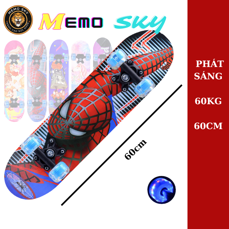 Ván trượt Skateboard bánh phát sáng ván trượt gỗ dành cho bé trai và bé gái hình siêu nhân công chúa