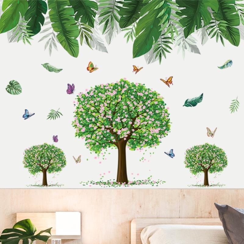Decal dán tường giàn cây xanh lá