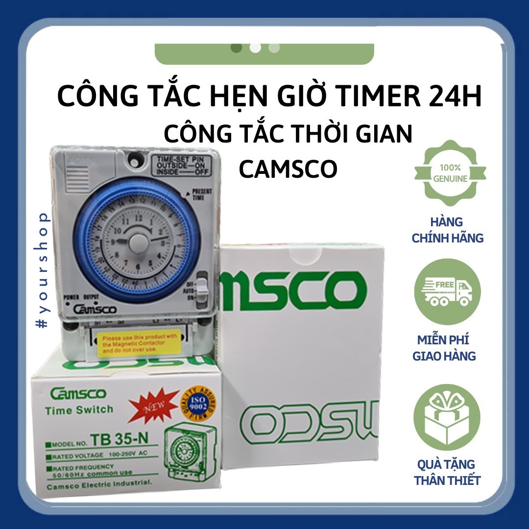 Công tắc hẹn giờ cơ rơle timer 24h camsco TB35N;công tắc thời gian;bộ hẹn giờ;đồng hồ hẹn giờ cơ;thiết bị hẹn giờ tủ điện; hẹn giờ máy bơm;hẹn giờ bảng hiệu;hẹn giờ bật tắt;hẹn giờ bể cá;hẹn giờ yến;timer 24h