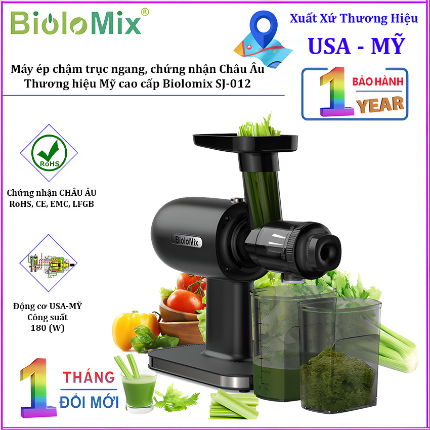 Máy ép chậm trục ngang, thương hiệu mỹ cao cấp biolomix sj-012. hàng chính hãng