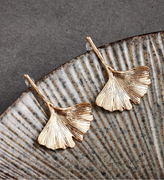 Bông tai Vintage - Bohemia Style cánh lá bạch quả - Gingko Biloba - Màu gold