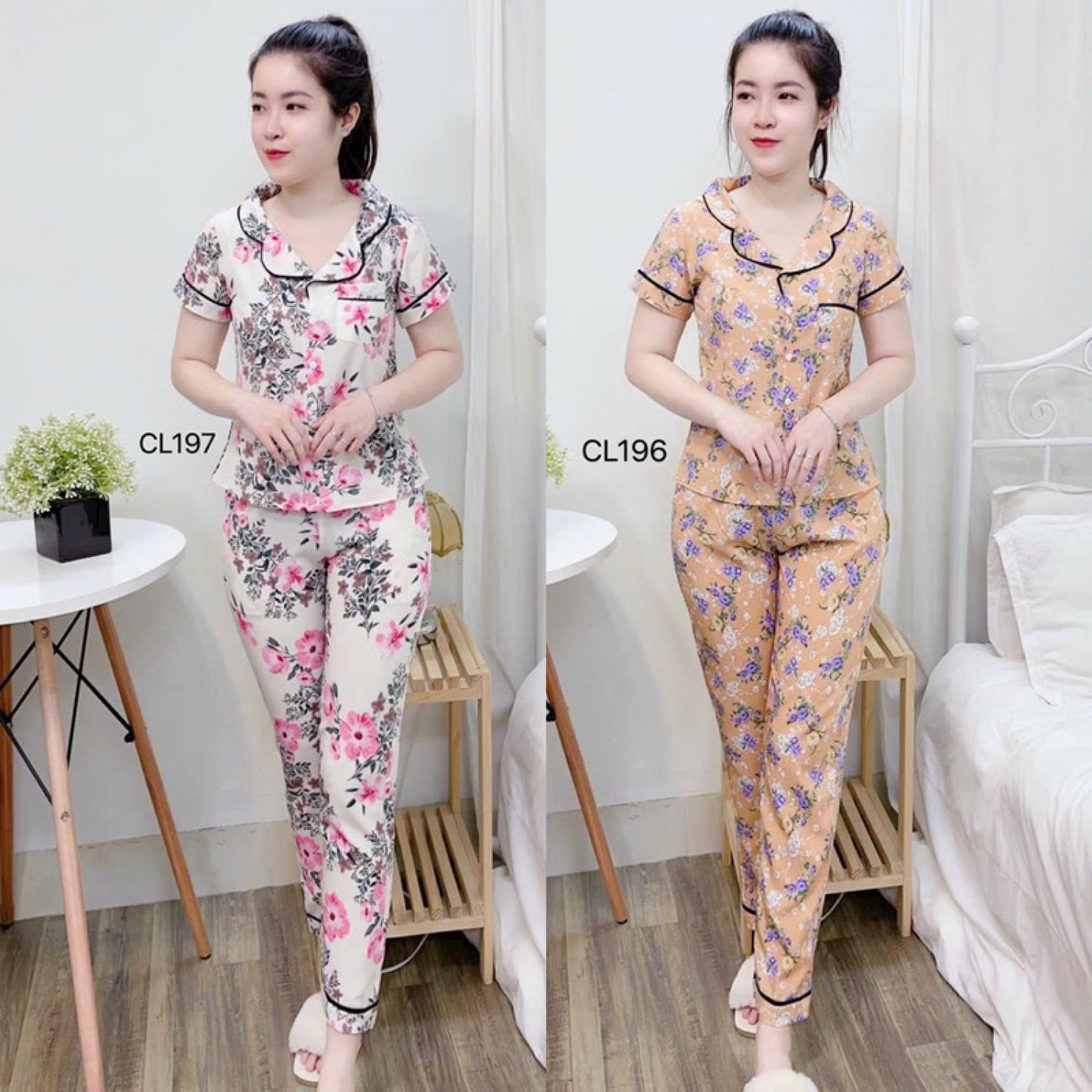 Bộ pizama cộc tay lụa thái cao cấp clover