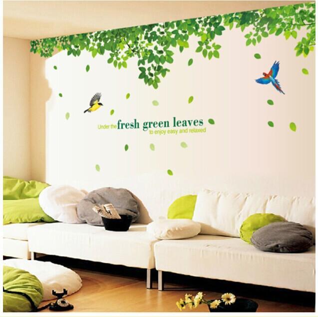 HCMDecal dán tường hoa lá GREEN LEAVES SIZE LỚN  Sticker Tranh Dán Tường
