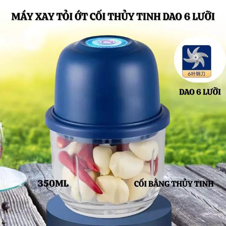 Máy xay thịt xay tỏi ớt dao 6 lưỡi cối xay bằng thủy tinh dung tích 350ml