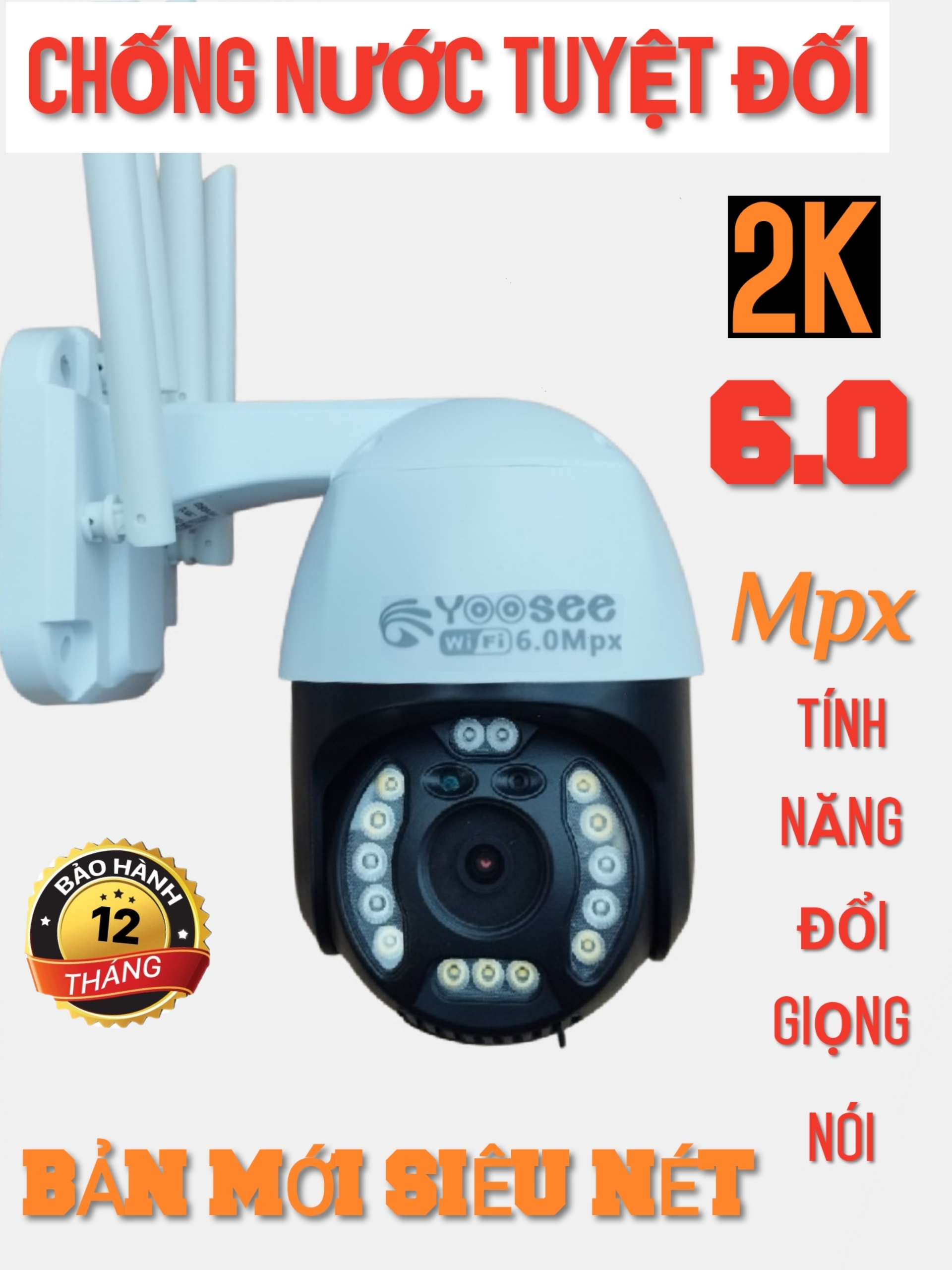 CAMERA YOOSEE 6.0 BẢN SIÊU NÉT ĐỘ PHÂN GIẢI 2K 2304 x 1296 15 LED ( LOẠI NÉT NHẤT MỚI RA THÁNG 5 - 2023 ) CHỐNG NƯỚC TUYỆT ĐỐI - ĐÀM THOẠI 2 CHIỀU - BẢO HÀNH 12 THÁNG
