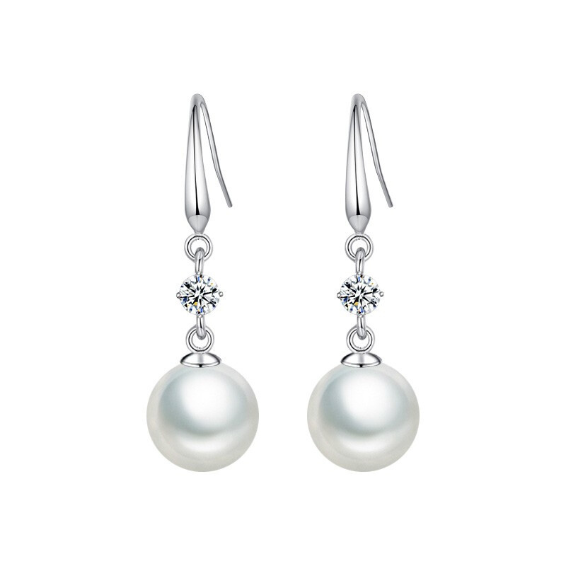 [HCM]Bông tai ngọc trai Pearl Earrings kiểu móc câu đính hột đá lấp lánh dễ thương - moon store acc