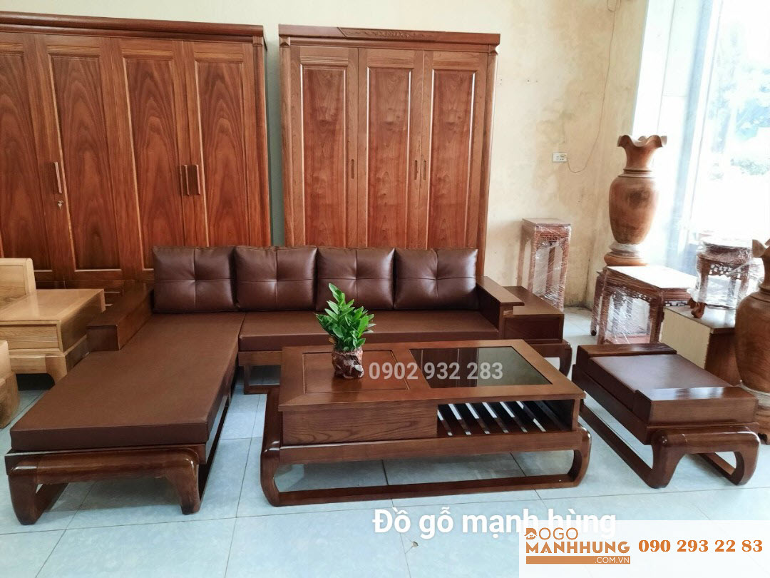 Bộ bàn ghế sofa gỗ góc chân đùi gà S13.5 miễn phí vận chuyển lắp đặt tại Hồ Chí Minh, giá tại xưởng