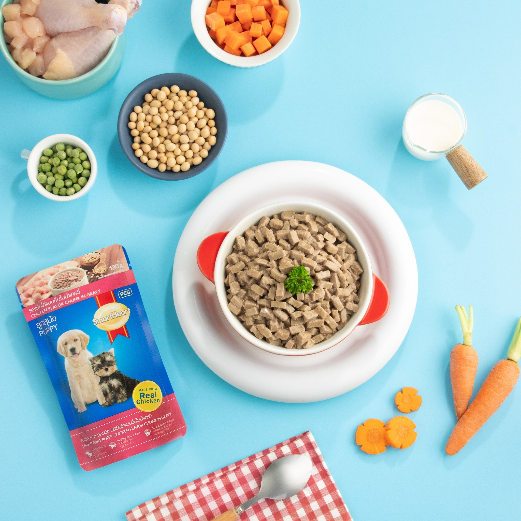 Combo 3 gói sốt thịt/ Pate cho chó con Smartheart vị gà viên nấu xốt ( 3x130g)