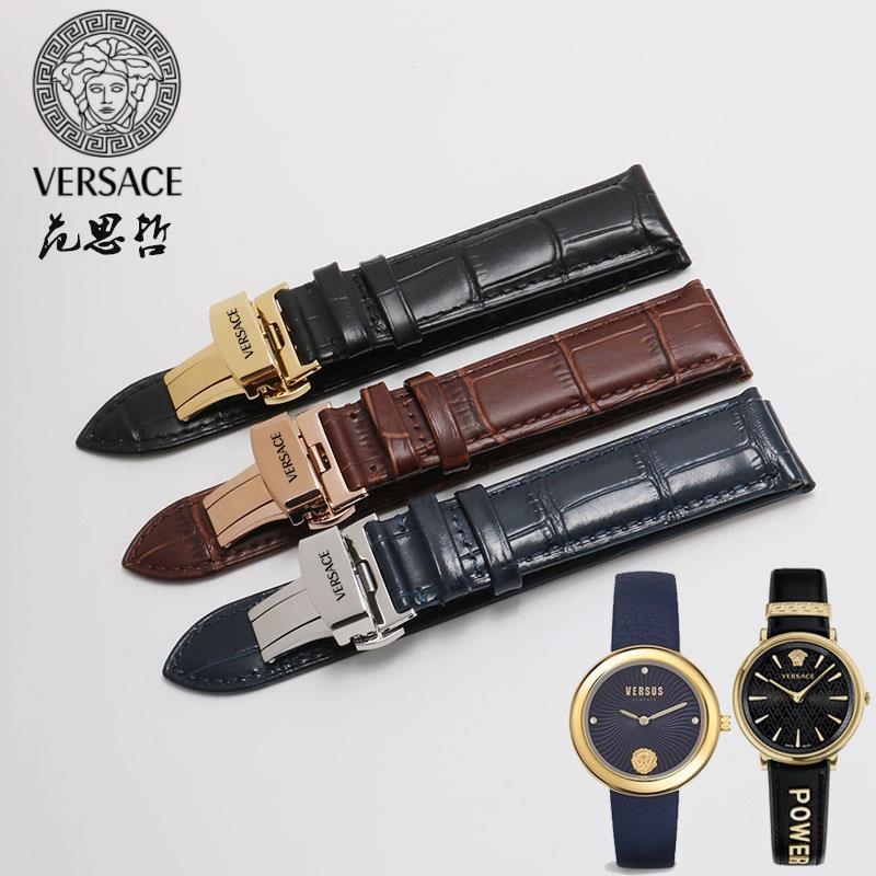 Đồng hồ chính hãng Versace với lớp da bê trên cùng của Versace dành cho nam và nữ phụ kiện dây chuyền đồng hồ khóa bướm bằng da thật 20mm