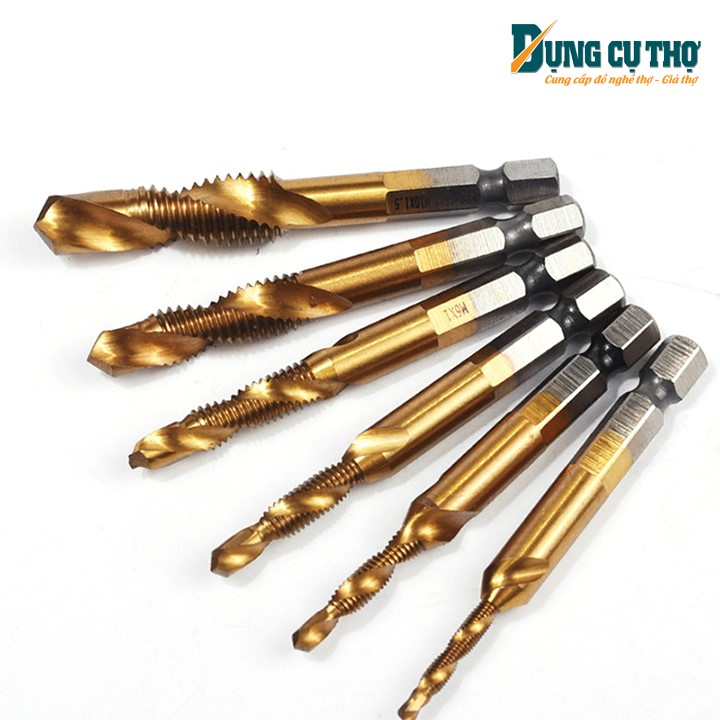 Bộ 6 mũi khoan taro ren titan tạo lỗ ren bắt bu lông dễ dàng - dụng cụ thợ thông minh