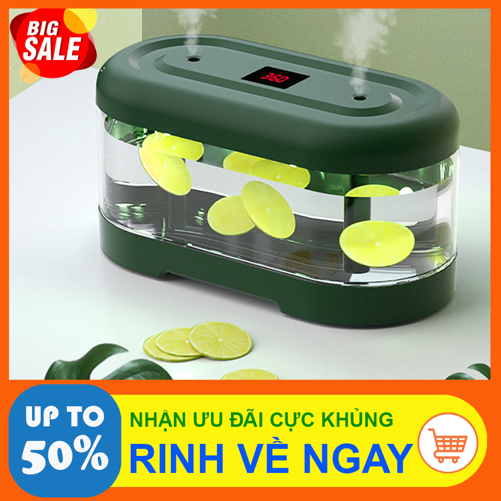 Máy phun sương tạo ẩm, máy phun sương khuếch tán tinh dầu 2 vòi phun kép phun sương gấp đôi cân bằng độ ẩm không khí, công nghệ nano, có đèn led, sạc usb- mua ngay