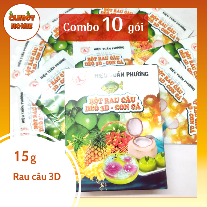 Combo 10 gói thạch rau câu 3D con cá topping trà sữa 15g