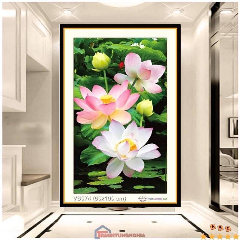 Tranh đính đá hoa sen ngát hương 1m x 60cm