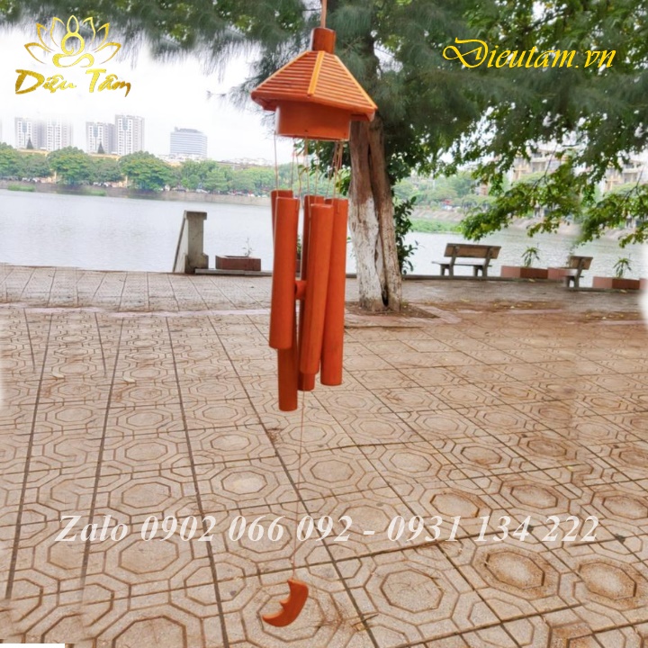 Chuông gió phong thủy 5 thanh tre nứa may mắn