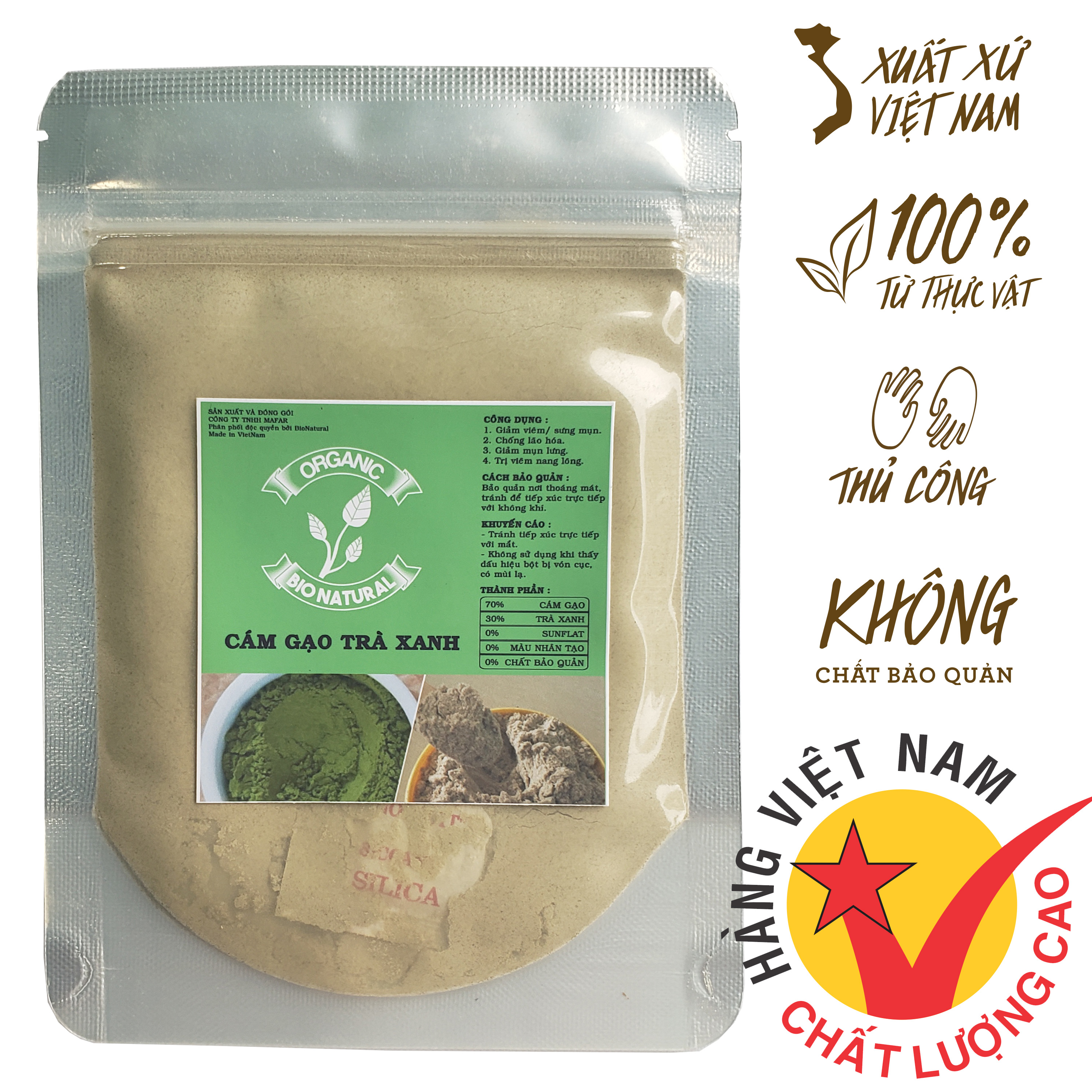 Bột đắp mặt nạ cám gạo trà xanh handmade 50gr