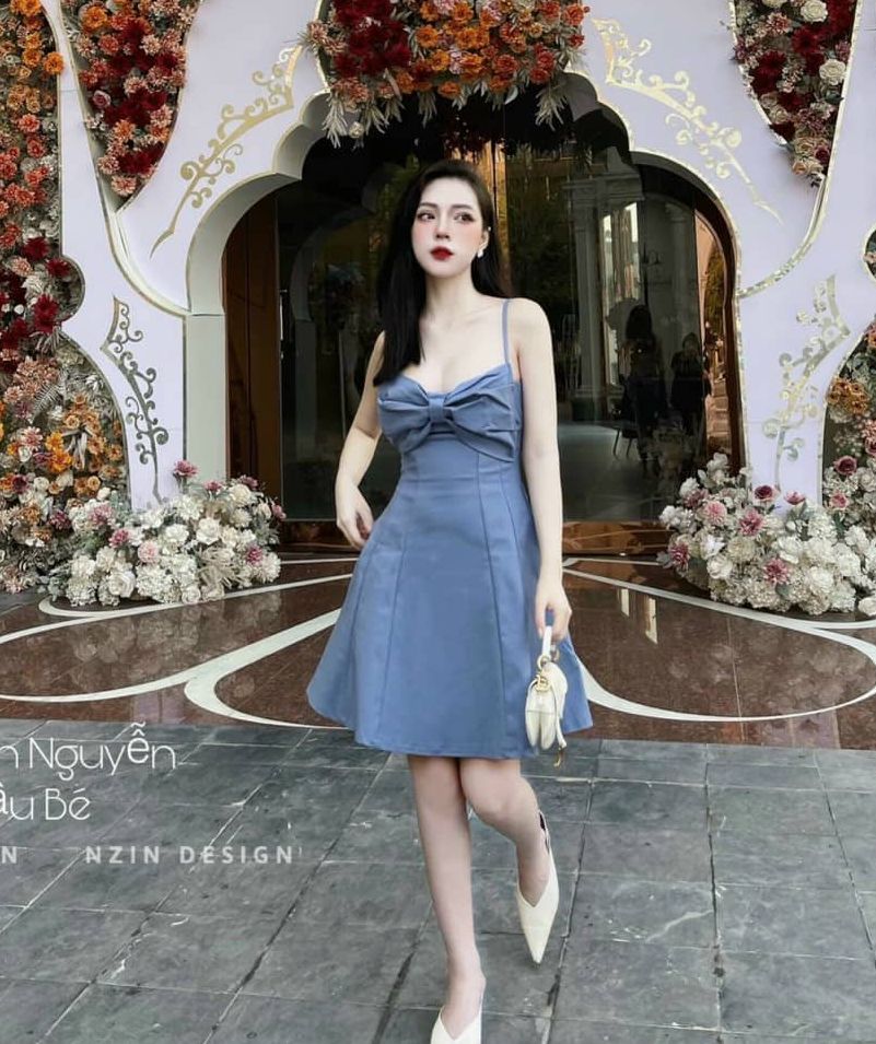 [Mẫu Mới]Đầm nữ 2 dây kết nơ sang trọng quý phái chất liệu tapta thời trang HARI