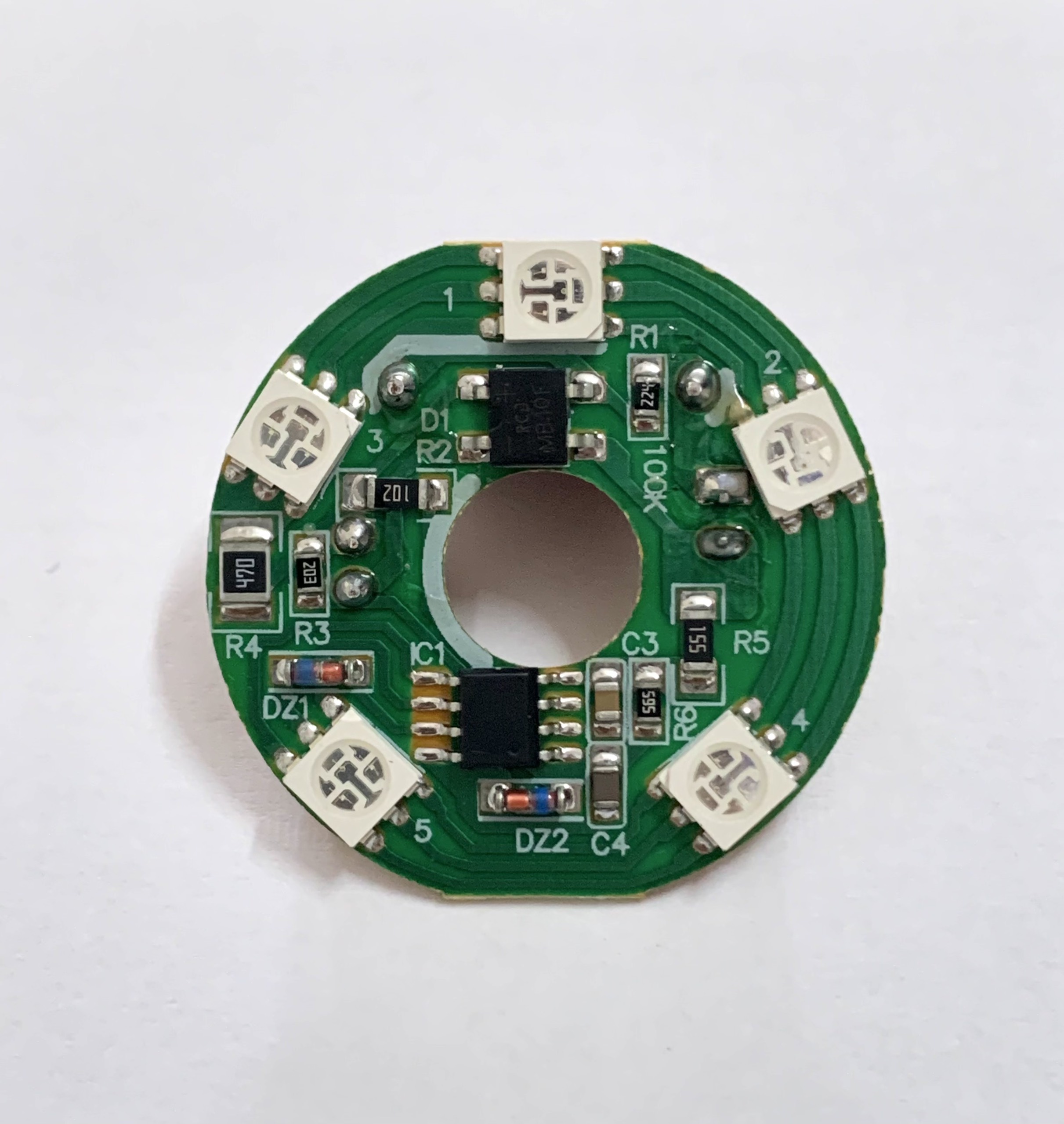 Mạch led đèn thờ đổi màu - loại 5 led có lỗ đường kính mạch 3.3cm