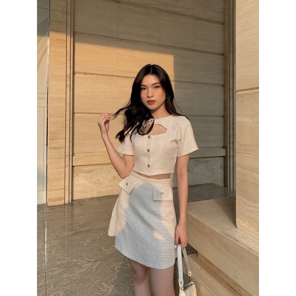 Áo croptop nữ kiểu vải tweed reverclothings arena top