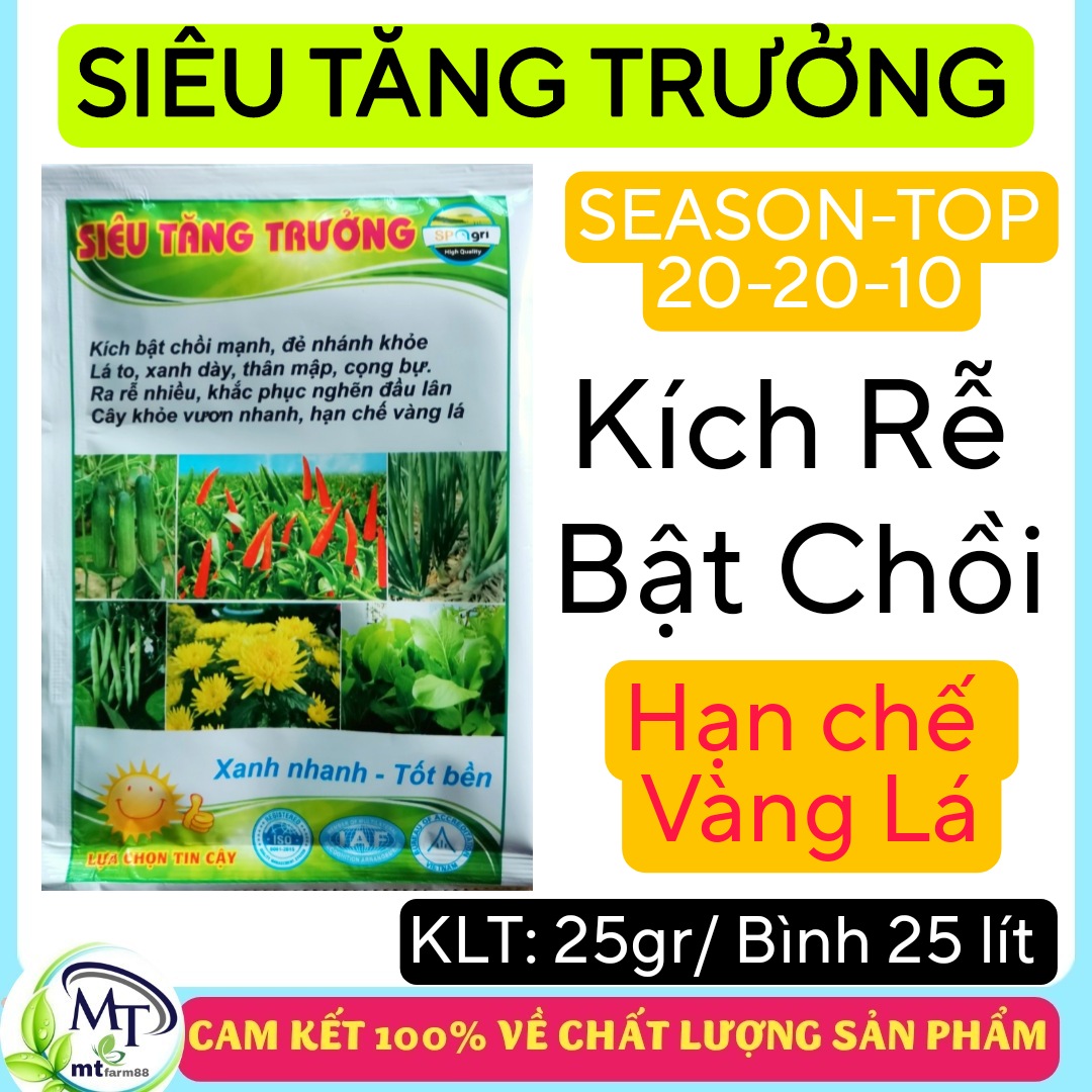 Phân Bón Lá Cao Cấp Siêu Tăng Trưởng - SEASON-TOP 25g - [1 HỘP - 60 GÓI] - Kích Đọt Đồng Loạt - Chồi To - Thân Mập - Lá Xanh và Dày - Hoa To