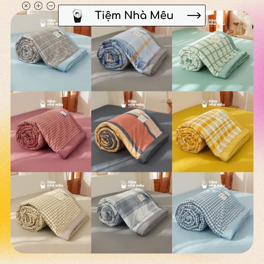 Bộ chăn ga gối cottton tici đủ size set 4 món basic vintage caro cao cấp