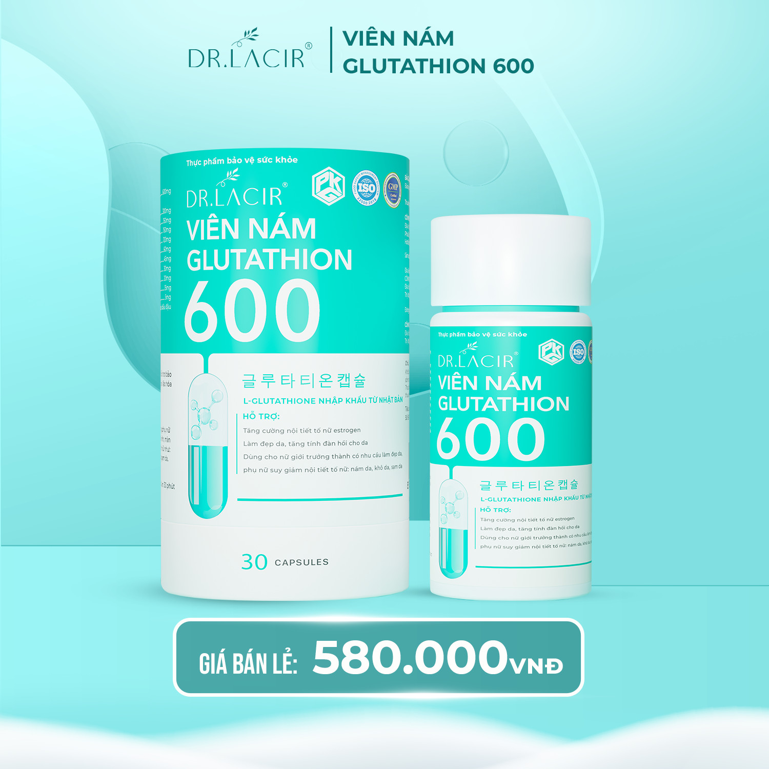 [HCM] Viên Uống Nám Trắng Da Glutathion 600 Dr.Lacir (Hộp 30 Viên Nguyên Mã)