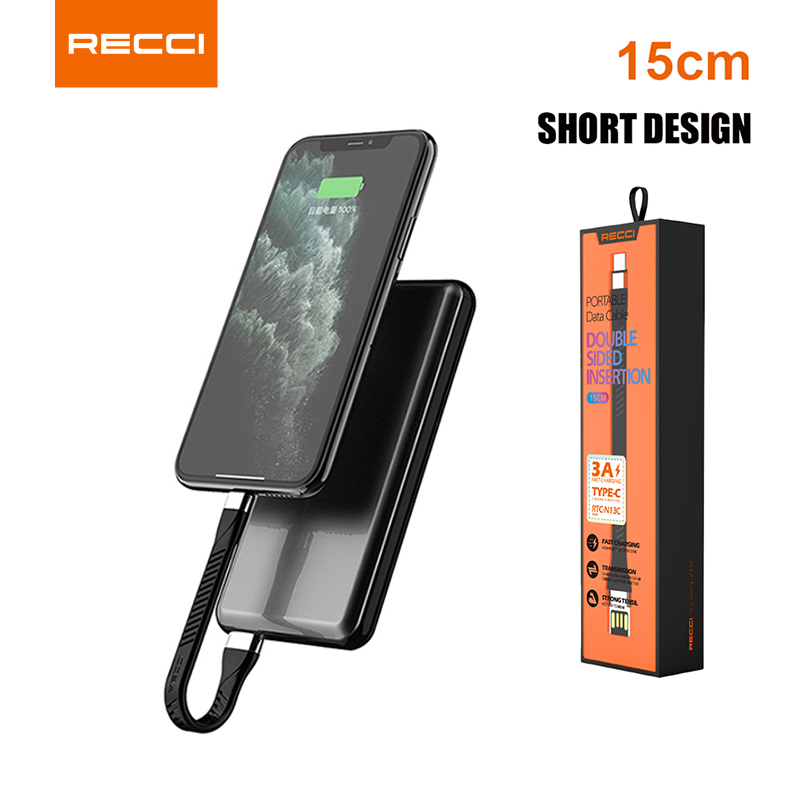 Dây cáp sạc ngắn 15cm recci cho iphone lightning type c micro usb