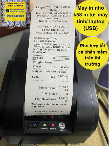 Máy in hóa đơn Khổ 58mm K58 in máy tính laptop 1 cổng usb- Hỗ trợ cài đặt tặng kèm 1 cuộn giấy in