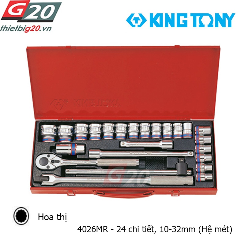 Bộ khẩu tuýp hoa thị 1/2'' kingtony 4026mr01 - 24 chi tiết, 10-32mm