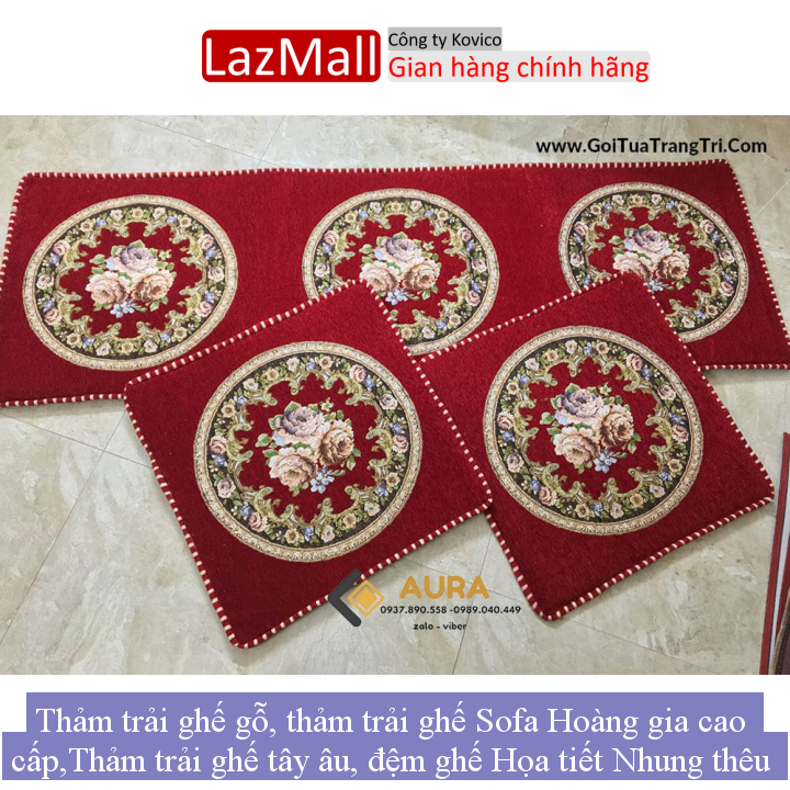 Thảm trải ghế gỗ, thảm trải ghế Sofa Hoàng gia cao cấp,Thảm trải ghế tây âu, đệm ghế Họa tiết Nhung thêu sang trọng