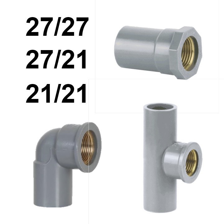 Tê 90 ren đồng, nối thẳng ren đồng, nối góc 90 ren đồng 27/27, 27/21, 21/21