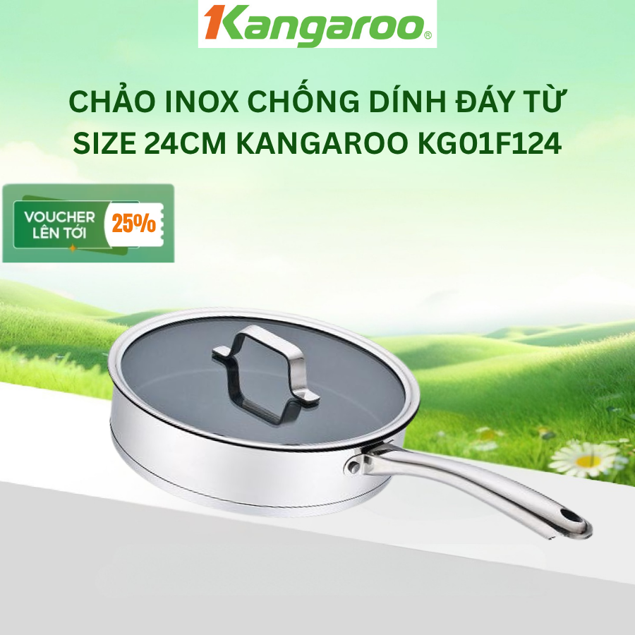 Chảo inox chống dính đáy từ cao cấp size 24cm Kangaroo KG01F124