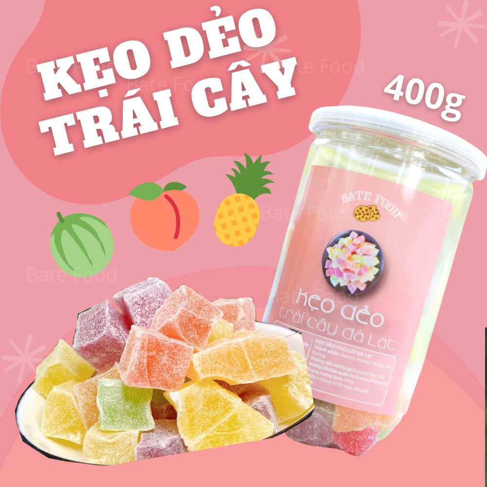Kẹo Dẻo Trái Cây Đà Lạt 400g Nhiều Vị Thơm Ngon I Ăn Vặt Bate Food