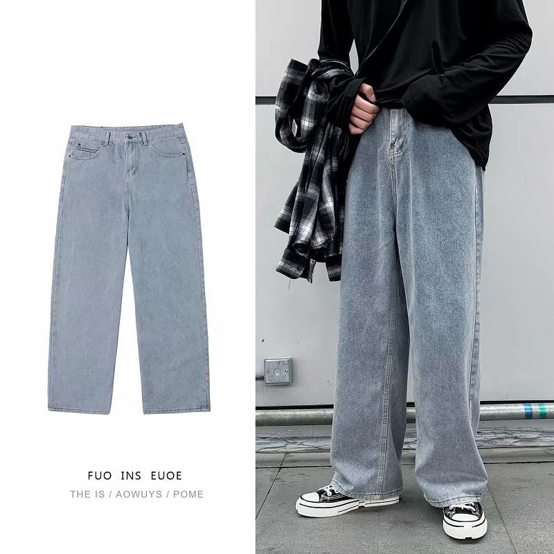 [HCM]Quần jeans Nam Ống Rông xám trơn hotboy hàn quốc - jean dày