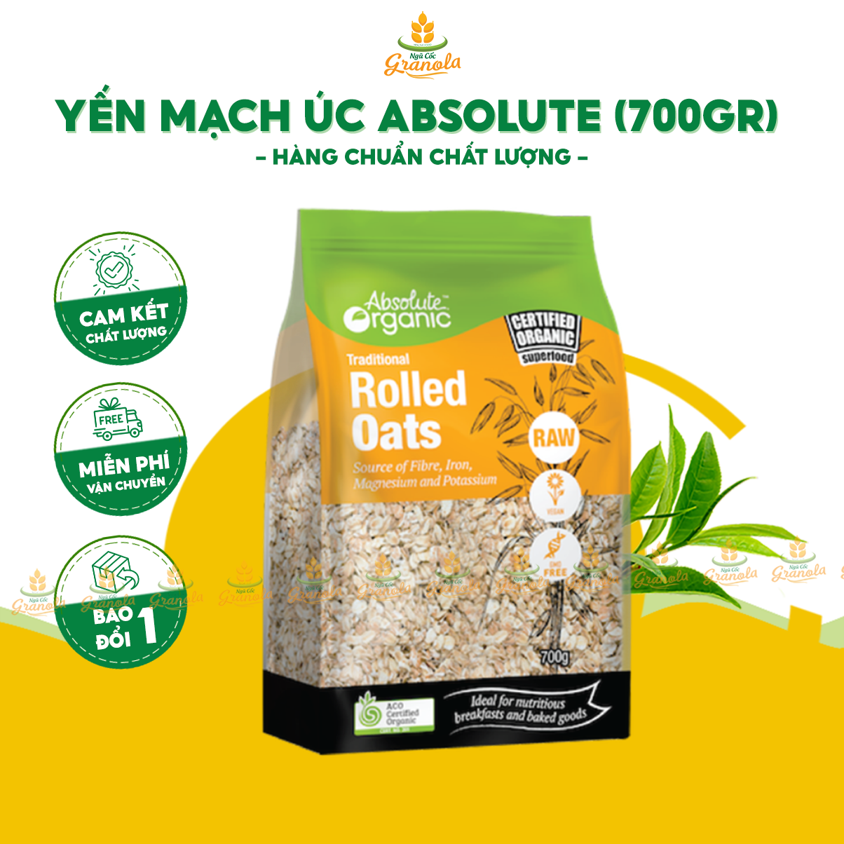 [Ngon Loại 1] Yến Mạch Tươi Úc Hữu Cơ Absolute Organic 700gr Dùng Giảm Cân - Làm Đẹp - Cho Bé Ăn dặm (Hạt Ngon)