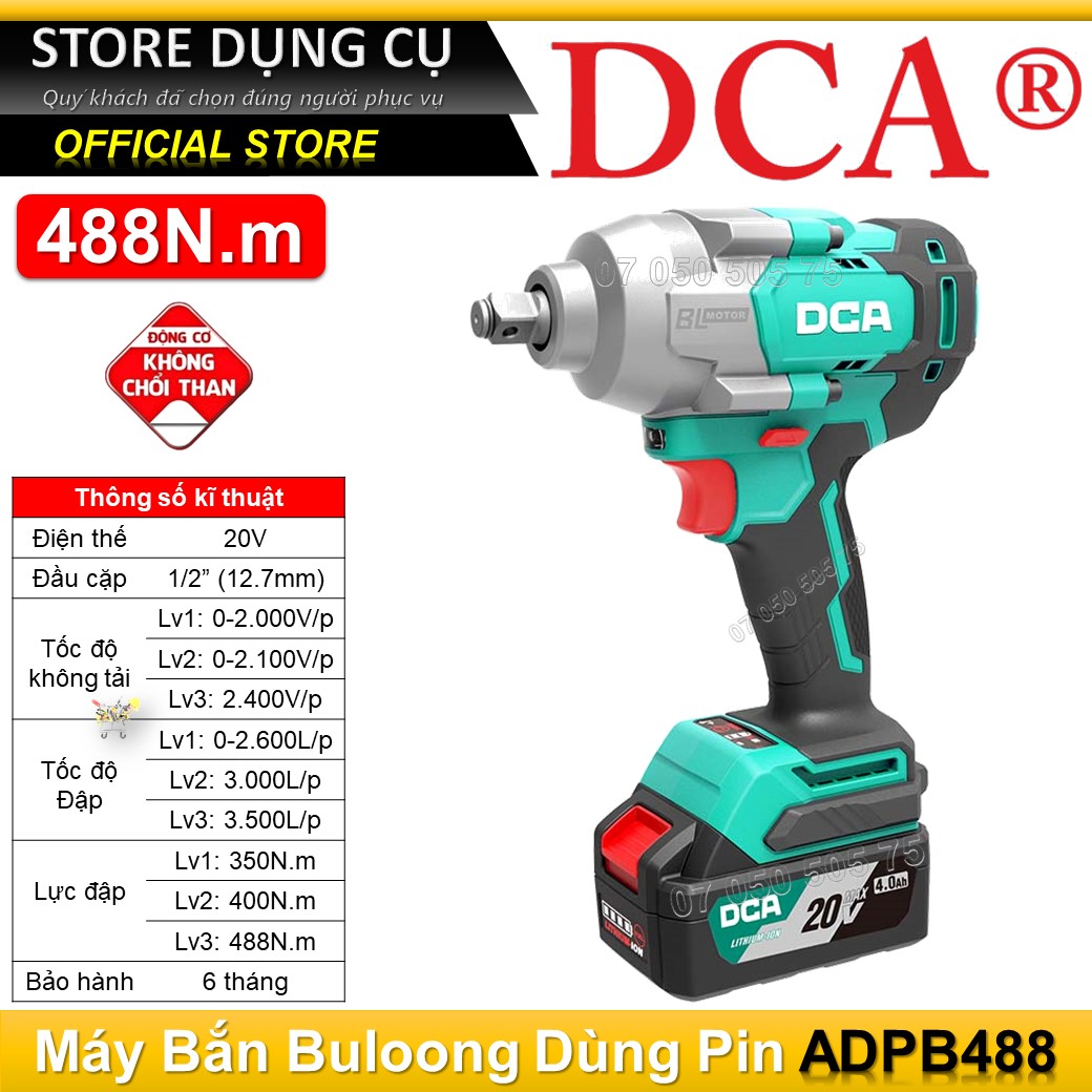 20v máy bắn bulong dùng pin dca adpb488 | máy siết bu lông động cơ không chổi than 488n.m adpb488em, adpb488dm, adpb48z