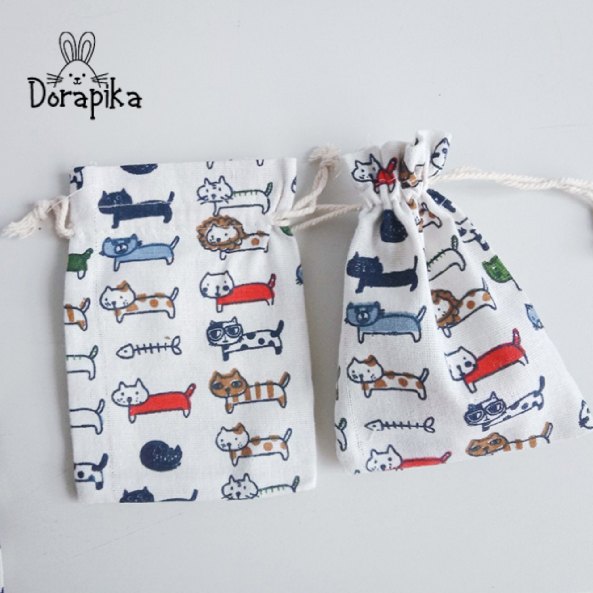 [HCM]10x14cm Túi vải bố size nhỏ mini họa tiết mèo dễ thương có dây rút trang trí làm quà tặng - dorapika