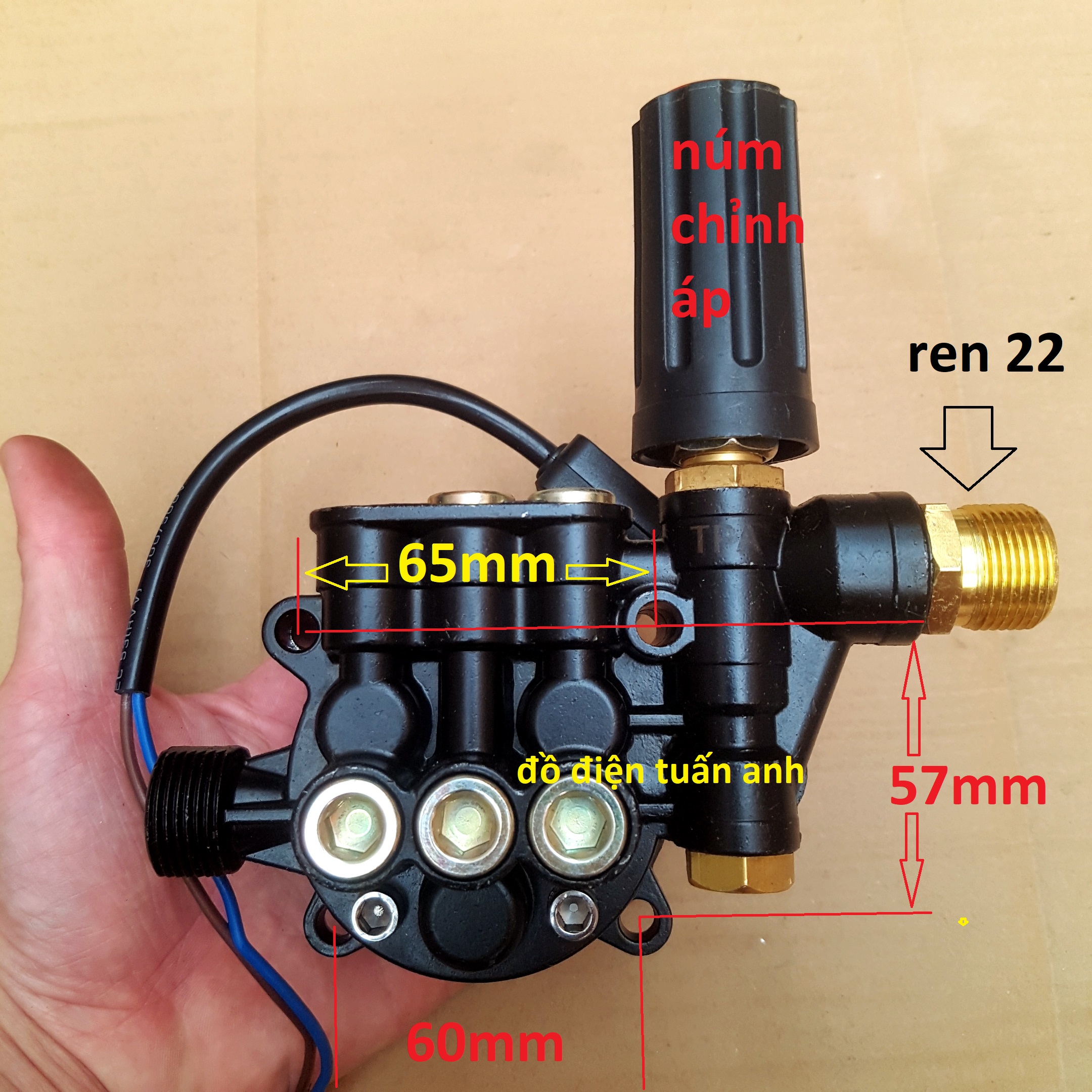Bộ đầu bơm máy rửa xe mini - cao áp có chỉnh áp Đầu bơm máy rửa xe gia đình ( Có kèm rơ le điện) Đầu bơm áp lực, đầu máy bơm mini
