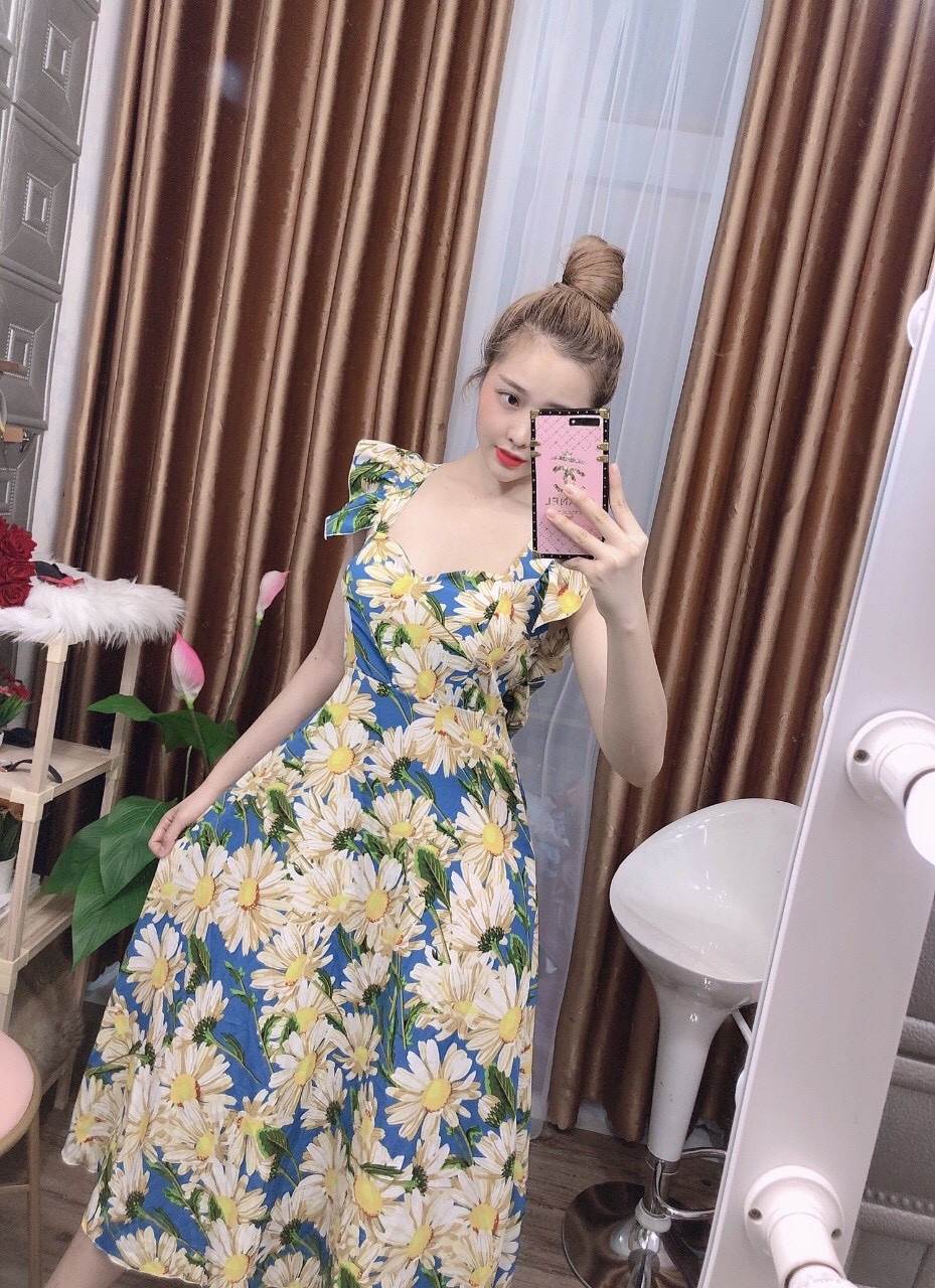 Đầm maxi hoa chéo lưng - hình thật - P&T Shop