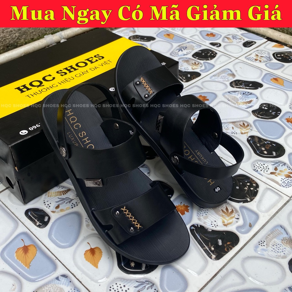 Dép nam da bò hqc shoes đế cao su tự nhiên cực êm chân de04