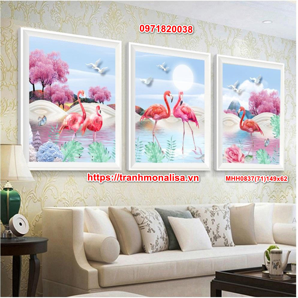 [MHH0837] Tranh thêu kín Hồng Hạc may mắn 149x62 cm