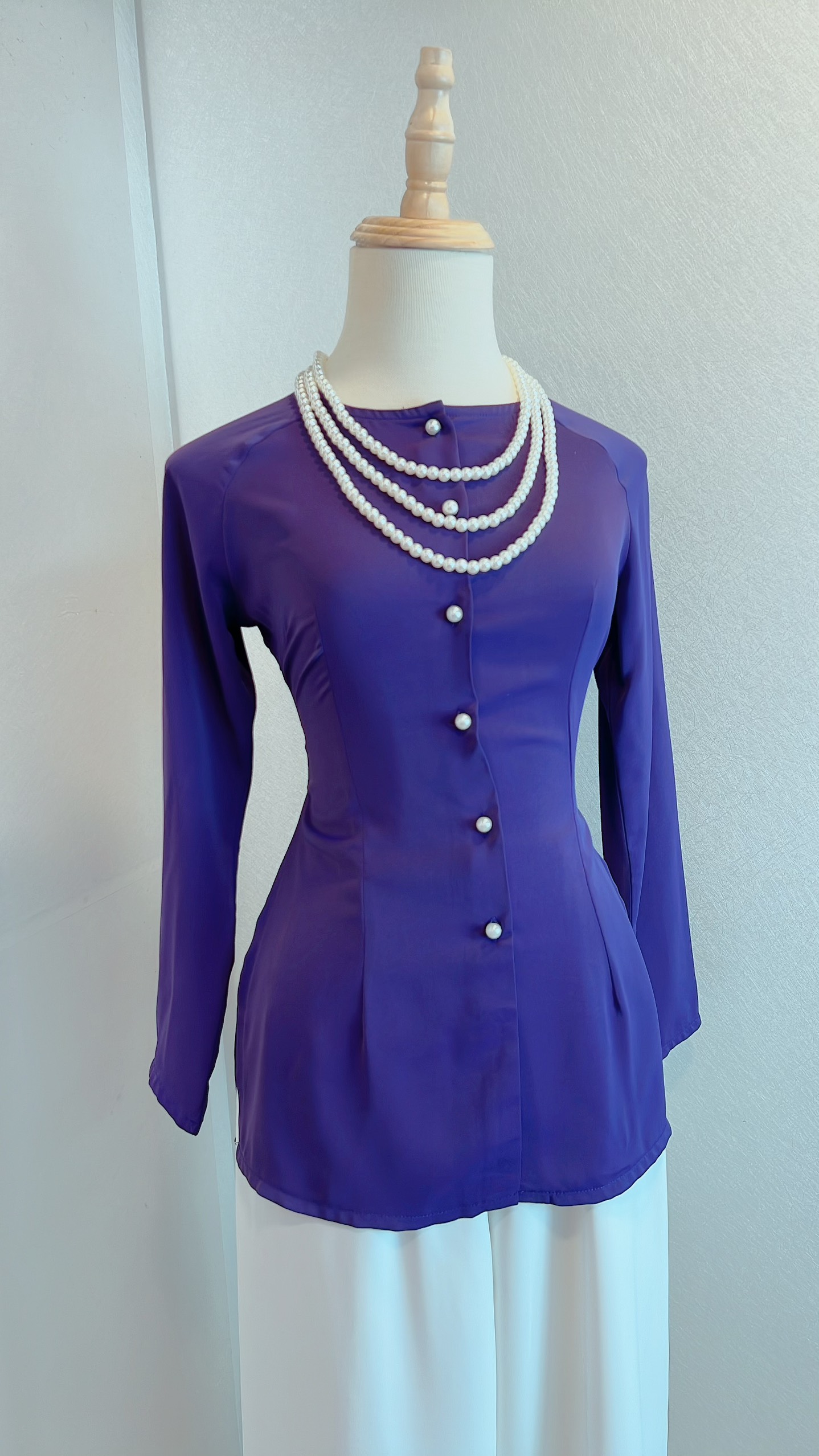 B.A49 ( Áo Lẻ ) Bà Ba Lụa Trơn Tầm Ý Cổ Tròn Cài Nút Tay Dài