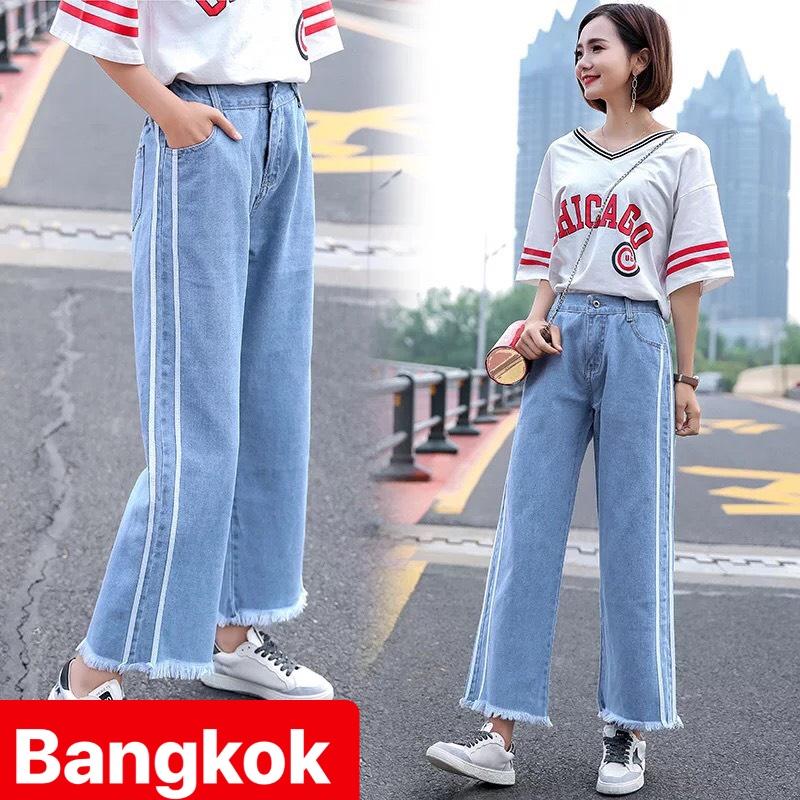 QUẦN JEAN BAGGY NỮ XANH ỐNG LOE 2 SỌC LƯNG CAO NÂNG MÔNG TREND MỚI THÁI LAN BK 39 - TÝ GOLD 2020