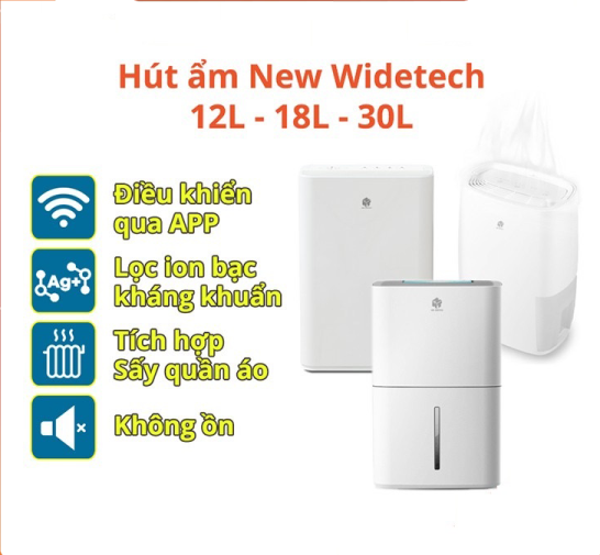 Máy hút ẩm thông minh new widetech - kết nối app - chính hãng loại 12l–18l–30l