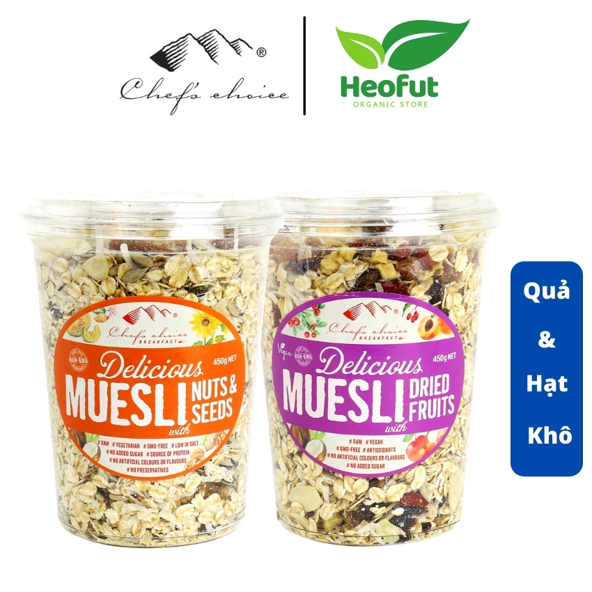 Ngũ cốc hoa quả sấy khô Muesli combo 2 ngũ cốc ăn kiêng dinh dưỡng quả khô cam tím nhập khẩu Úc Heofut