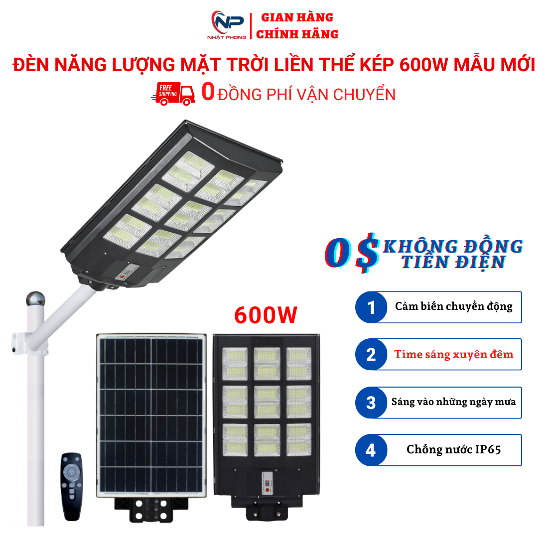[Quà20k]Đèn Năng Lượng Mặt Trời NHATPHONGSOLAR Đèn Led Năng Lượng Mặt Trời Liền Thể Kép 600W,Trang Trí Sân Vườn, Đường Phố, Cảm Biến Chuyển Động, Pin Liền Đèn Chống Nước IP65,  quà tặng 2 cuộn băng dính